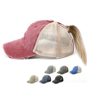 11 kleuren gewassen paardenstaart honkbal cap vintage geverfd laag profiel verstelbare unisex klassieke gewoon buiten mesh hoeden papa snapback bbf14260