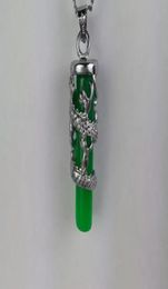 11 collier pendentif Jade vert Long Zhu pendentif couleur rétention plaqué argent jade dragon piliers entier C26504303