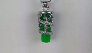 11 collier pendentif Jade vert Long Zhu pendentif couleur rétention plaqué argent jade dragon piliers entier C24132483