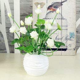 11 Têtes Bouquet De Fleurs Artificielles Mini Lotus Vert Feuille Plantes Maison Table Décor Ornement Jardin Piscine Décoration Lily 12 Pcs