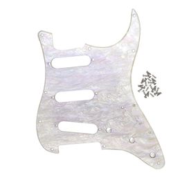 Plaque à gratter SSS Pickguard 11 trous 1 pli avec vis pour pièces de guitare électrique, couleur crustacé ormeau blanc