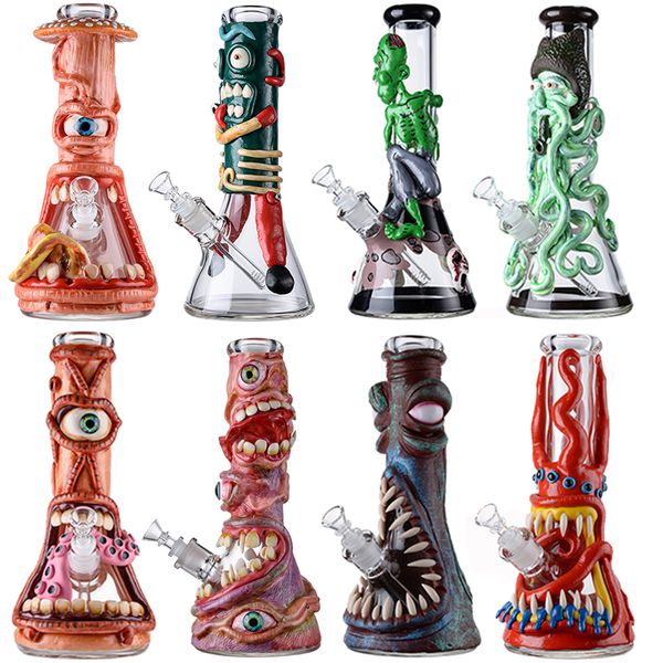 11 pulgadas Big Bongs Cachimbas estilo Halloween Vaso de vidrio grueso de 7 mm Bong Pulpo Tuberías de agua Tubo recto Plataformas de aceite Dab Junta de 18 mm con vástago descendente difuso