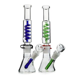 11 inch Freezable Glass Bongs Condensor Coil Hookahs Build Beker Bong Green Blue Water Pipes 18mm 14mm Joint Oil DAB Rigs Diffused Downstam