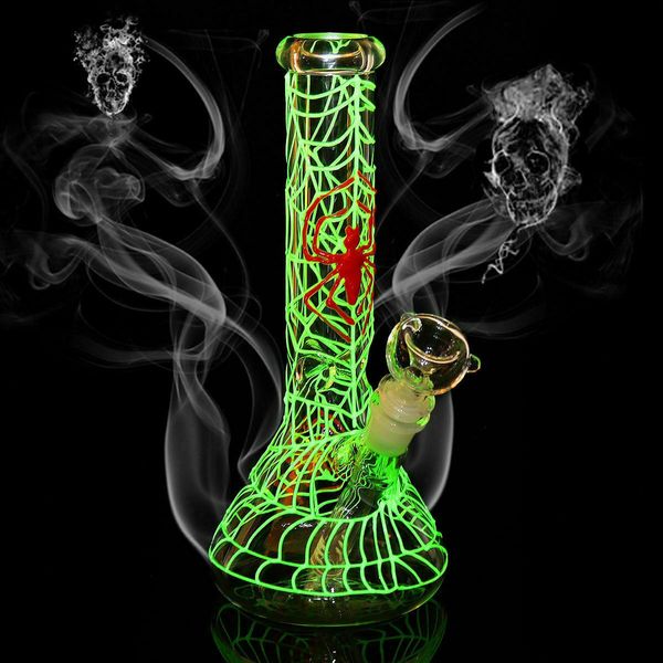 Bong en verre Fumer Pipe à eau Narguilé 11 pouces Glow In The Dark Araignée Narguilé Percolateur Shisha Pipes Dab Rig Filtre Beaker Bubbler W / ICE Catcher Bongs