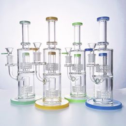 11 Inch Hookah Glas Bong Birdcage Perc Hookahs DAB Rig Double Stereo Matrix Oliereilingen Bongs met Droge Kruid Roken Pijpen Kom Waterleiding Groene Wax rechte buis 5mm dik