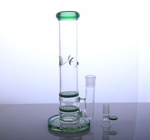 11 pouces narguilé verre eau bong barboteur pipe avec double disque en nid d'abeille pour herbe sèche YQ-60 vert, bleu, rose, clair
