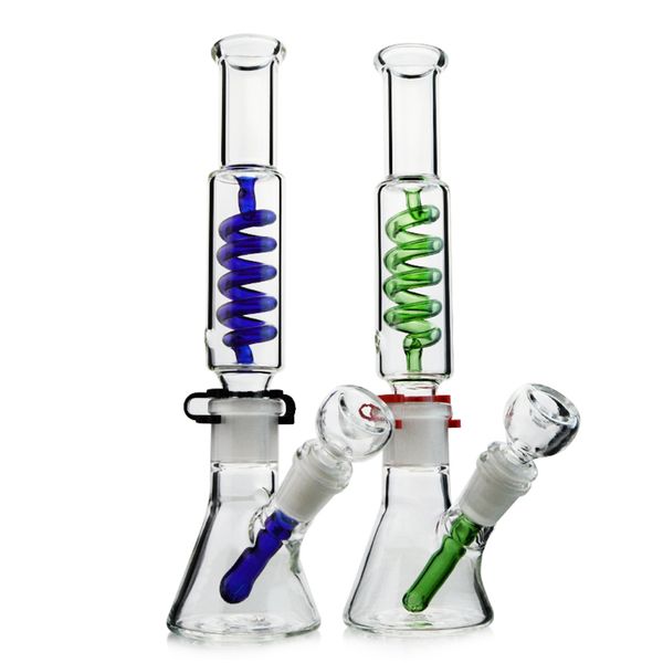 Cachimbas de 11 pulgadas Bobina de condensador Tuberías de agua congelables Vástago descendente difuso Construir un Bong Plataformas de dab de aceite Vaso de precipitados Bong Bongs de vidrio de 3 mm de espesor Junta hembra de 18 mm