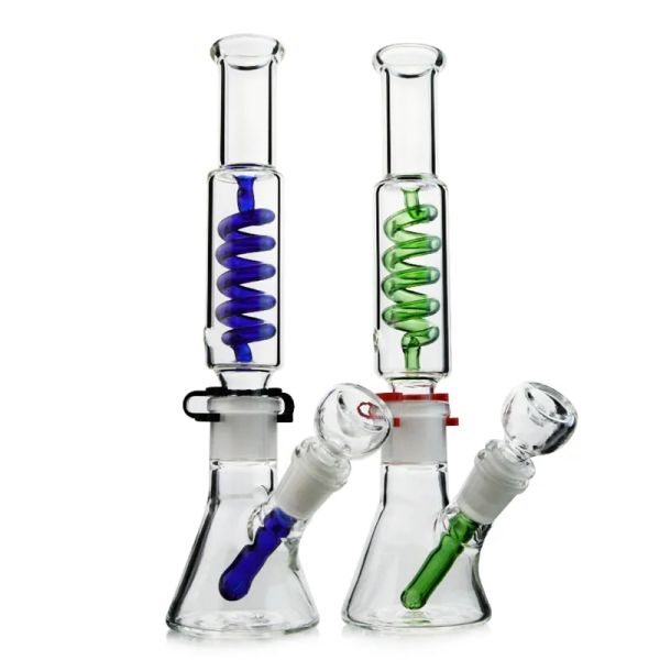 11 pouces narguilés condensateur bobine conduites d'eau congelables tige descendante diffusée construire un bong huile Dab plates-formes bécher bong 3 mm d'épaisseur bongs en verre 18 mm ZZ