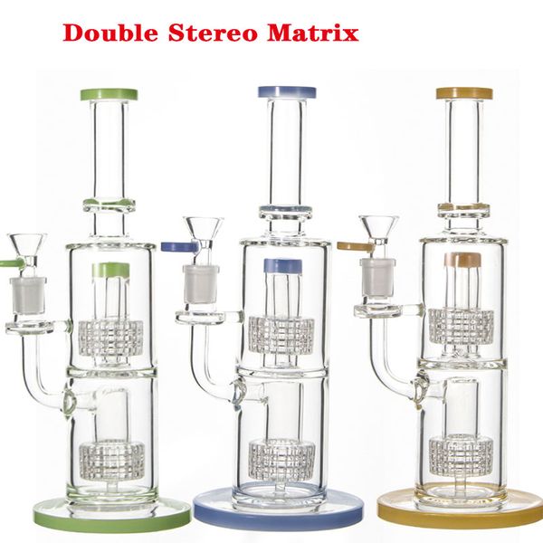 11 pouces Heady Double Stéréo Matrix Bongs Fab Egg Hookahs 14mm Femelle Joint Verre Bong Inline Perc Conduites D'eau Tube Droit Huile Dab Rigs