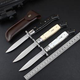 Cuchillo automático de la mafia italiana de 11 pulgadas Cuchillos tácticos con apertura automática Acrílico + Cuchillas con mango de madera Cuchillos con espejo de acero 440C EDC Cuchillos de bolsillo de caza Herramientas