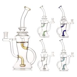 11 pulgadas a gran escala delgada Clear Clear Mix Multi Color Fab Egg Multi Color Vidrio Glass Bong Dabber Rig Recycler Tubos de agua Bongs Tipón de humo 14 mm Junta femenina US Warehouse