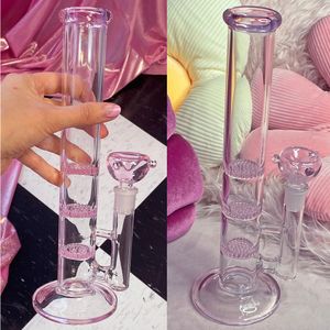 11 pouces verre narguilé bong tube droit 3 coloré nid d'abeille perc tuyau d'eau avec joint de 14 mm