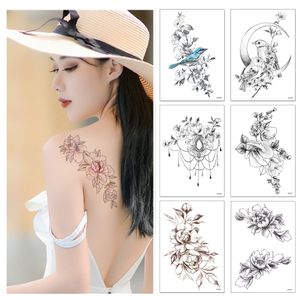 11 sortes fleur croquis dessins temporaire tatouage autocollant bras jambe corps Art étanche jetable tatouage temporaire tatouages