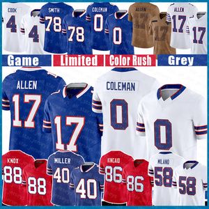 88 Jerseys de football Dawson Knox Keon Coleman von Miller 17 Josh Allen James Cook Dion Dawkins Ed Oliver Dalton Kincaid von Miller Matt Milano Bruce Smith Kaiir Elam