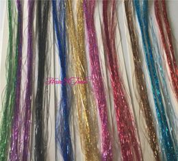 11 paquetes de 60 hilos por lote 11 Opciones de color Bling Rainbow Silk Hair Tinsel Extention9296028