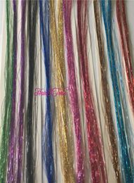 11 paquetes de 60 hilos por lote 11 Opciones de color Bling Rainbow Silk Hair Tinsel Extention1836081