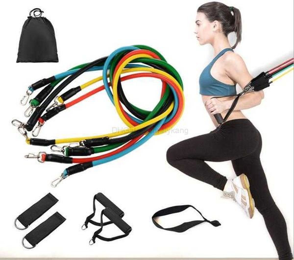 11 Uds. Conjunto de bandas de resistencia para ejercicios, tubos de ejercicio, banda de goma ideal para entrenamiento de resistencia, entrenamiento, Yoga, Pilates, equipo para el hogar Alkingline