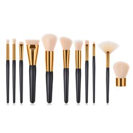 11 PCS / Set Classic Black / Golden Pinceles de Maquillaje Set Foundation Highlighter Sombra de Ojos Blush Corrector Maquillaje Cepillo de Madera mango Herramienta Cosmética