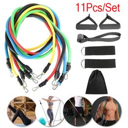 11 PCS / Set Fitness Bandas de resistencia de látex Set Fitness Bandas de goma Ejercicio de entrenamiento Yoga Pull Rope Equipo de gimnasio Bandas elásticas Q1225