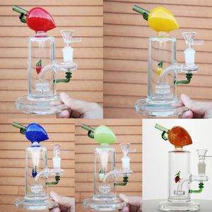 Melocotón 5 colores Bong de vidrio Perk Vidrio embriagador Plataforma petrolera Tubería de agua Bongs Cera Dab con tazón Pipas para fumar 14 mm Quemador de aceite femenino Fruta única