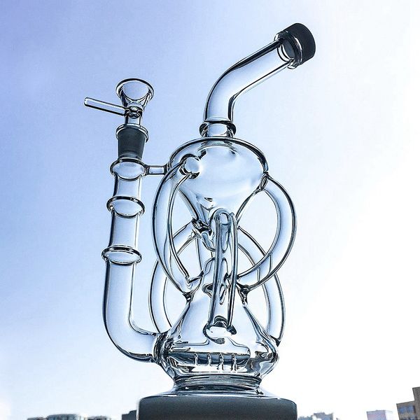 11 pouces narguilés en ligne Perc percolateur recycleur Bongs 14mm Joint huile Dab plates-formes tuyaux d'eau en verre clair avec bol