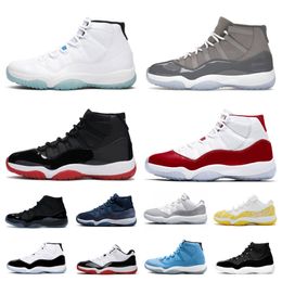 Chaussures de basket Retros Hommes Femmes 11 11s Jubilee 25th Anniversary Cap and Gown Cool grey Cherry Yellow Snakeskin Gamma Blue Concord Playoffs Bred Legend Blue Sneaker