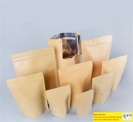 Bolsas de pie de papel Kraft marrón de 11 tamaños, bolsa con cremallera que se puede sellar con calor, bolsa de embalaje de almacenamiento de alimentos de lámina interna