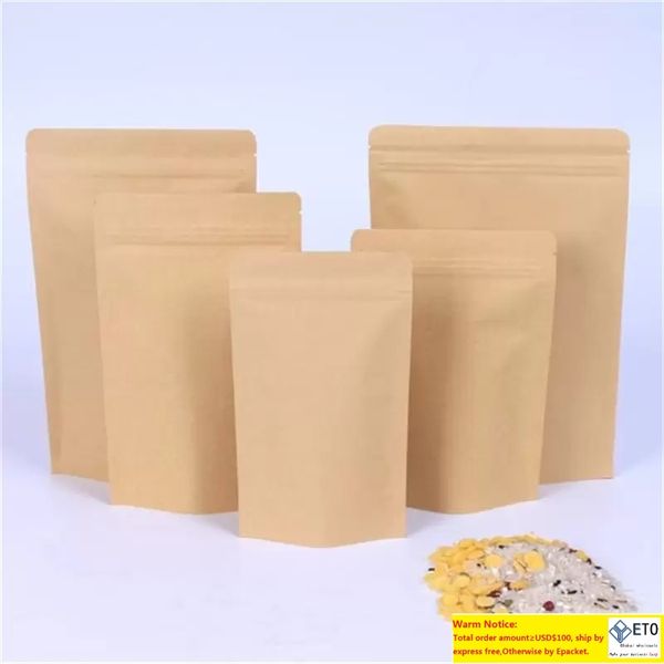 11 tailles Brown Kraft Paper StandUp Bags Thermoscellable Refermable Zip Pouch Inner Foil Inner Food Storage Packaging Bag With Tear Notc 4 L2