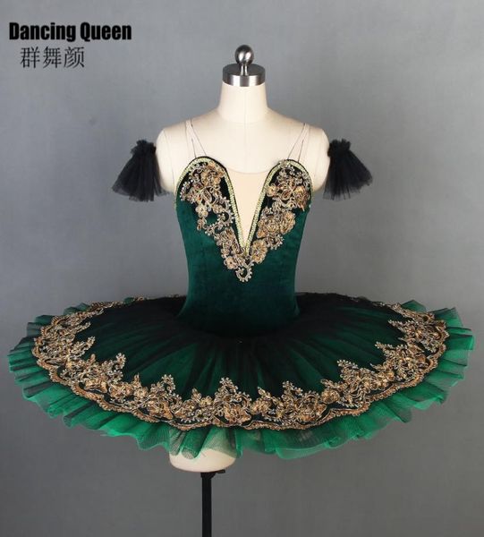 11 tailles Green Velvet Bodice Professional Ballet Tutu pour femmes filles Pancake Platter Tutu pour ballerina kids adulte BLL0905136836