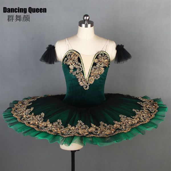 11 tailles Deep Green Velvet Bodice tutu de ballet professionnel pour femmes filles Tutu de plateau de crêpes pour ballerine enfants adultes BLL090257W