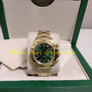 Watch chronograph à 11 style avec boîte authentique photo quartz chrono mens 40 mm or jaune 116508 Green Dial 904L Bracelet en acier 116500 116520 Sports Montres