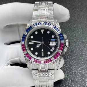 11 stijlen Heren iced out horloge luxe horloges CZ diamanten horloges ETA3135/3186 automatische roodgroene diamanten bezel lichtgevende naalden saffierglas waterdicht