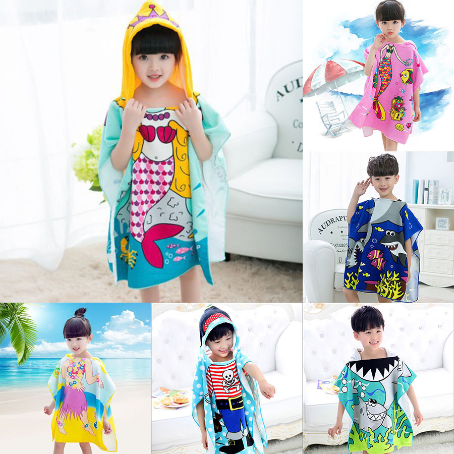 19 styles Mermaid bathrobe Kids Robes cartoon animal shark Nightgown Children Towels Hooded bathrobes C2508