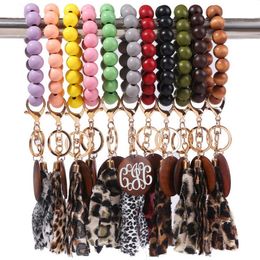 11 styles Bracelet en bois porte-clés avec glands léopard clé bricolage fibre de bois pandent bois perle bracelet décorer mode DB763