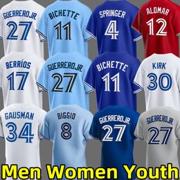 2024 Vladimir Guerrero Jr. Baseball jerseys Yusei Kikuchi George Springer Bo Bichette Jose Berrios Kevin Gausman Alejandro Kirk Custom Men Women Youth Jersey