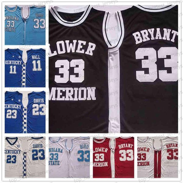 11 WALL 23 DAVIS Maillot de basket-ball Indiana State Sycamores 33 oiseaux Bleu bébé Kentucky Wildcats Bleu LOWER MERION HIGH SCHOOL Noir # 33 Jersey