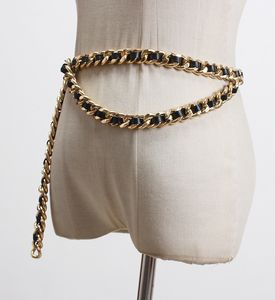 110 ceinture Pu cuir noir chaîne en métal Joint fendu longue ceinture personnalité femmes nouvelle mode marée A
