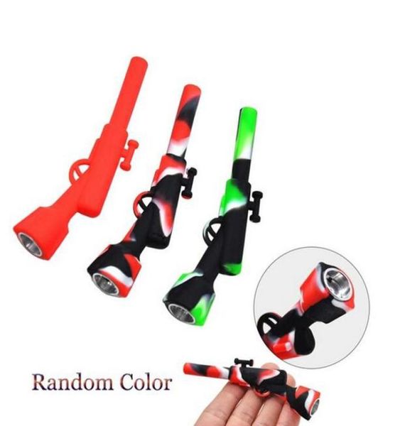 110 mm Silicone Rifle Fumer Pipe avec bol en métal DAB Riggs Bongs Shisha Hookah Wax Pen Pipes 420 Small Gun Sneak A Toke4773721