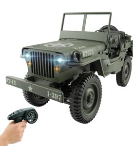 110 RC 24G Afstandsbediening Jeep Simulatie Vierwielaandrijving Offroad Militaire Klimauto Diecast LED 4WD Voertuig Speelgoed2568384
