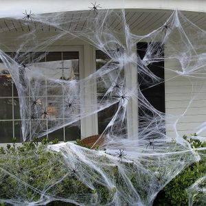 1100 pieds carrés fausse toile d'araignée toile d'araignée Halloween fête décorations extérieures fournitures avec 60 araignées