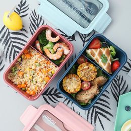 1100 ml draagbare plastic lunchbox tafelgoed Bento Case Chopsticks lepels microwae verwarming lekvrij voedselopslagcontainer door zee rrb16530