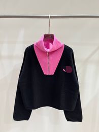 1107 L 2023 Runway herfst merk dezelfde stijl trui met lange mouwen roze zwarte trui ronde hals dameskleding hoge kwaliteit dames qian