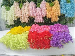 110 cm dense suspendus fleur de glycine coloré fleur de soie artificielle vigne élégante glycine vignes rotin pour mariage jardin maison pa9752081