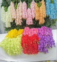 110 cm Dense Hanging Wisteria Flor colorida de flores de seda artificial Vínculos elegantes Venias Rattan para el jardín de novia Home PA1790056