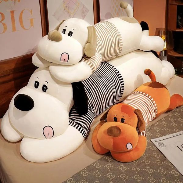 110 cm corps doux couple rayé T-shirt gros chien poupée peluche animal décor à la maison canapé oreiller enfants fille vacances cadeau jouets 240123