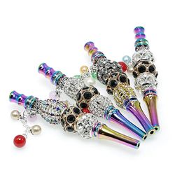 Pipes à main en métal coloré de 110 mm avec perle de diamant tuyau en alliage de zinc tube de fumée portable porte-cigarette aux herbes de tabac cadeau d'anniversaire de la fête des pères