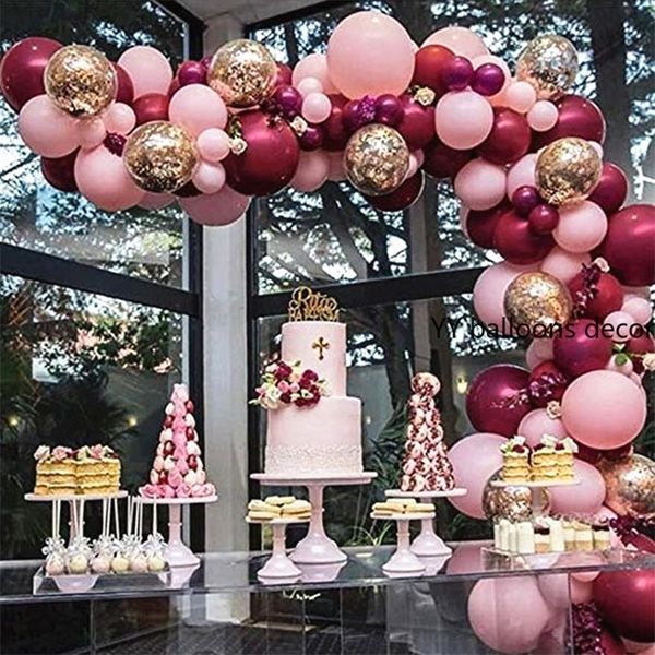 110 Uds globos guirnalda arco rosa oro confeti globos y fiesta dorada Baby Shower Borgoña y oro boda decoraciones 220527