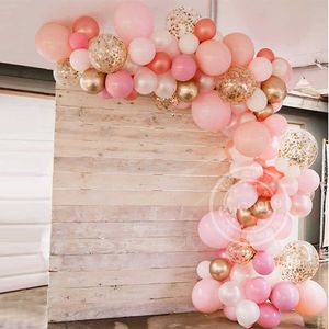 110pcs rose ballon arc guirlande kit or blanc confettis ballons en latex Saint Valentin mariage fête d'anniversaire décoration 210626