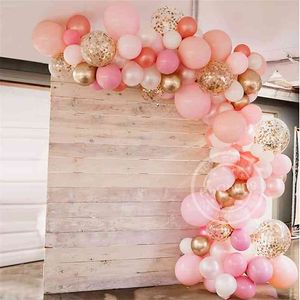 110pcs rose ballon arc guirlande kit or blanc confettis ballons en latex saint valentin mariage fête d'anniversaire décoration 210719