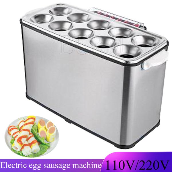 110V 220V comercial huevo salchicha rollo cocina eléctrica perro caliente caldera vapor tortilla maestro taza desayuno máquina 10 agujeros